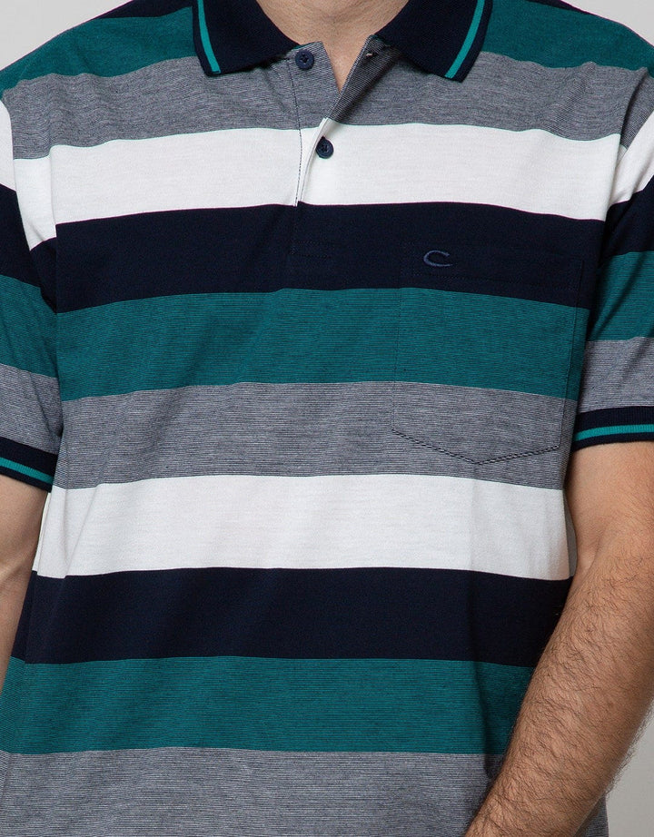 Cole Short Sleeve Polo Shirt Stripe Solid Shoulder