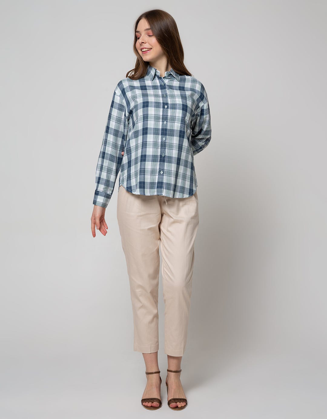 Nevada Long Sleeve Shirt Top Rayon Check