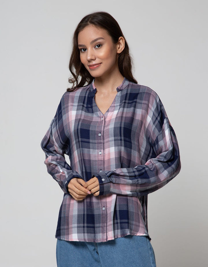 Nevada Long Sleeve Shirt Top Check Rayon