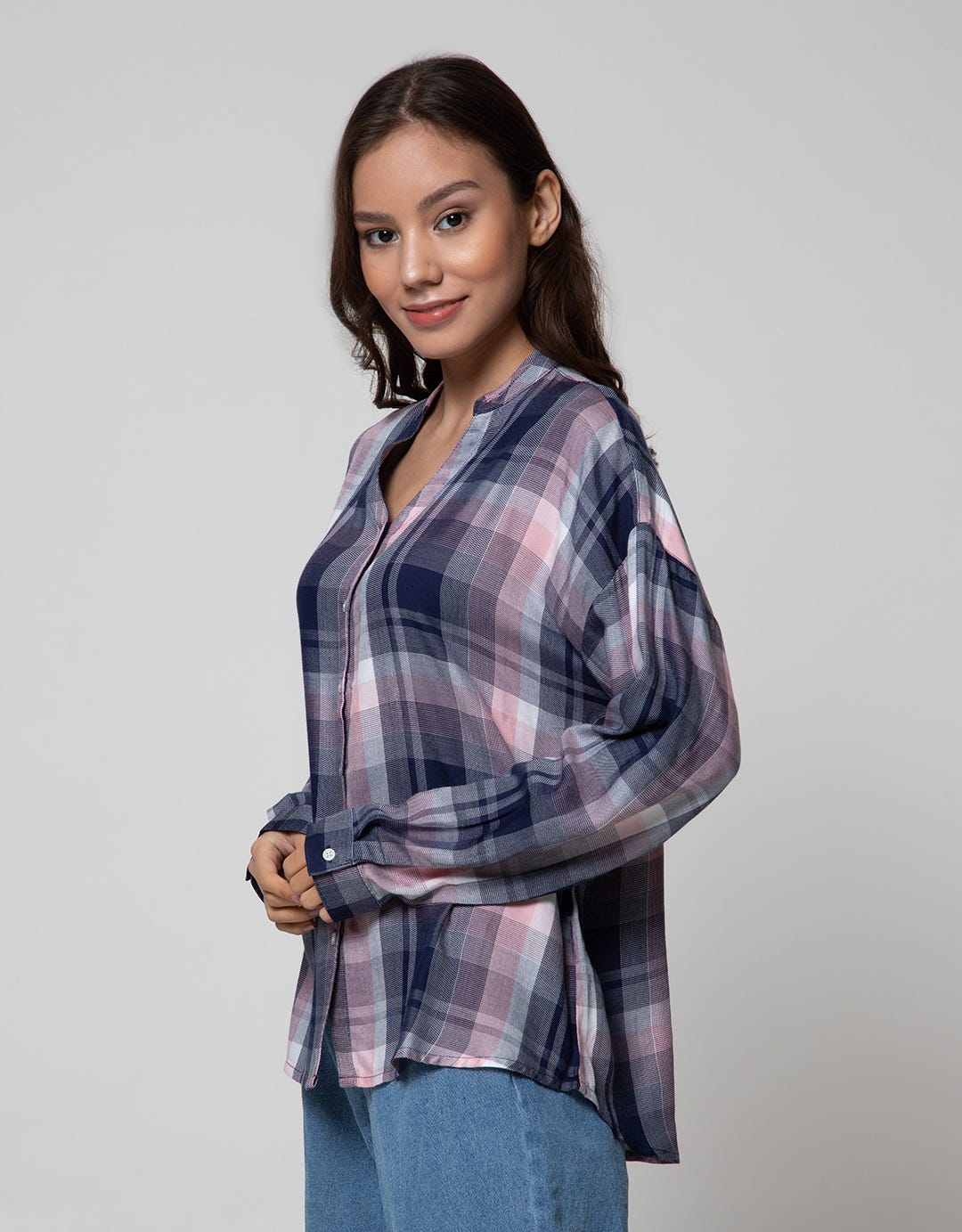 Nevada Long Sleeve Shirt Top Check Rayon