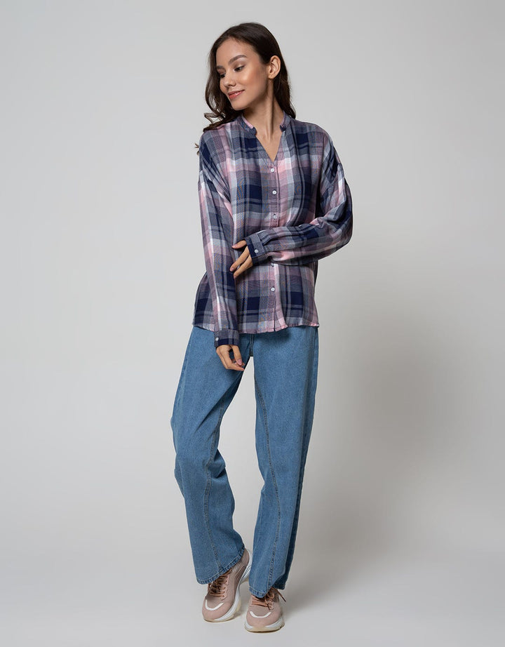 Nevada Long Sleeve Shirt Top Check Rayon