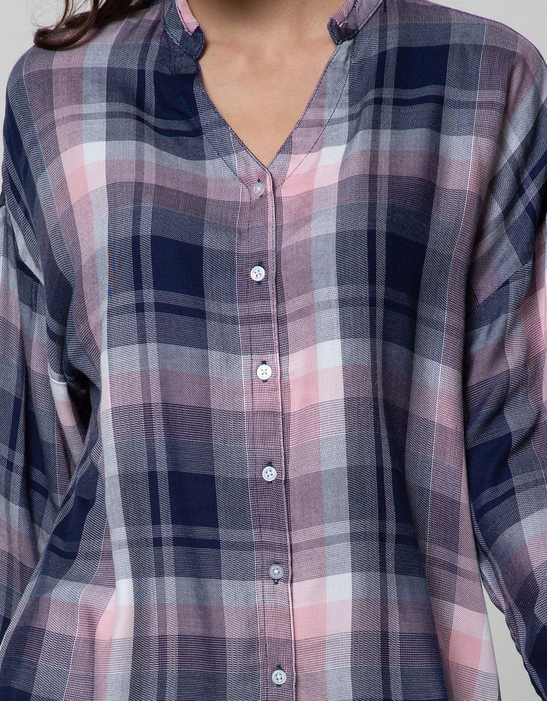 Nevada Long Sleeve Shirt Top Check Rayon