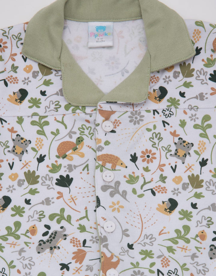 Pipiniko Top - Bottom Boys Short Sleeve Jungle Pajama Set
