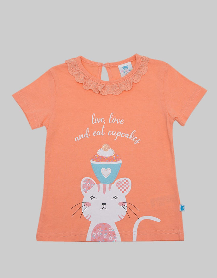 Pipiniko Short Sleeve T-Shirt With Lace Cat Cupcake Topez01