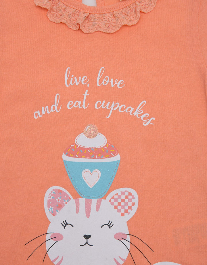 Pipiniko Short Sleeve T-Shirt With Lace Cat Cupcake Topez01