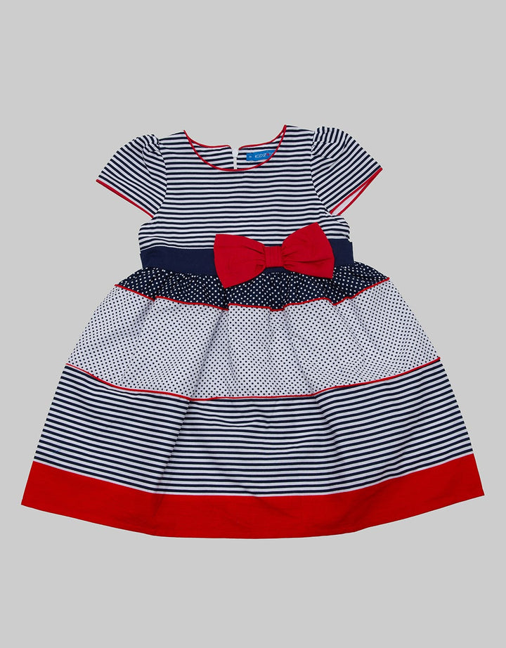 Kidz Too Short Sleeve Midi Dress Stripe Ribbon