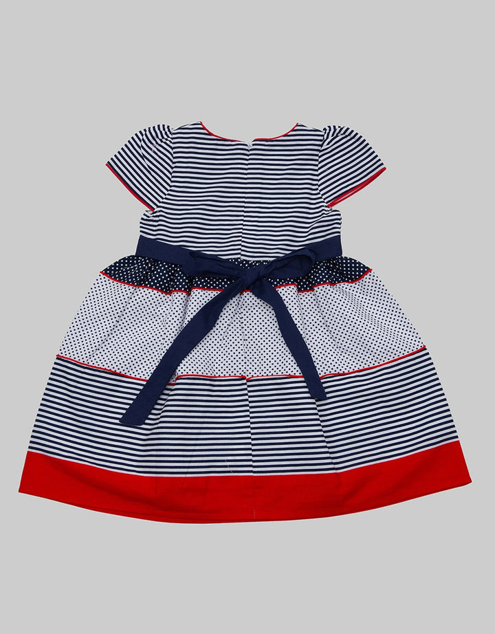 Kidz Too Short Sleeve Midi Dress Stripe Ribbon