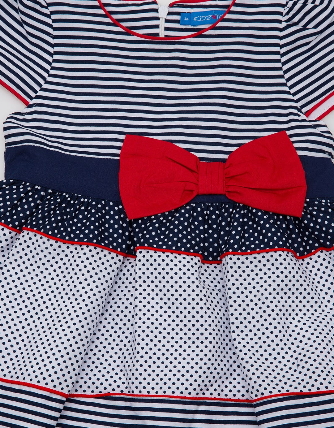 Kidz Too Short Sleeve Midi Dress Stripe Ribbon