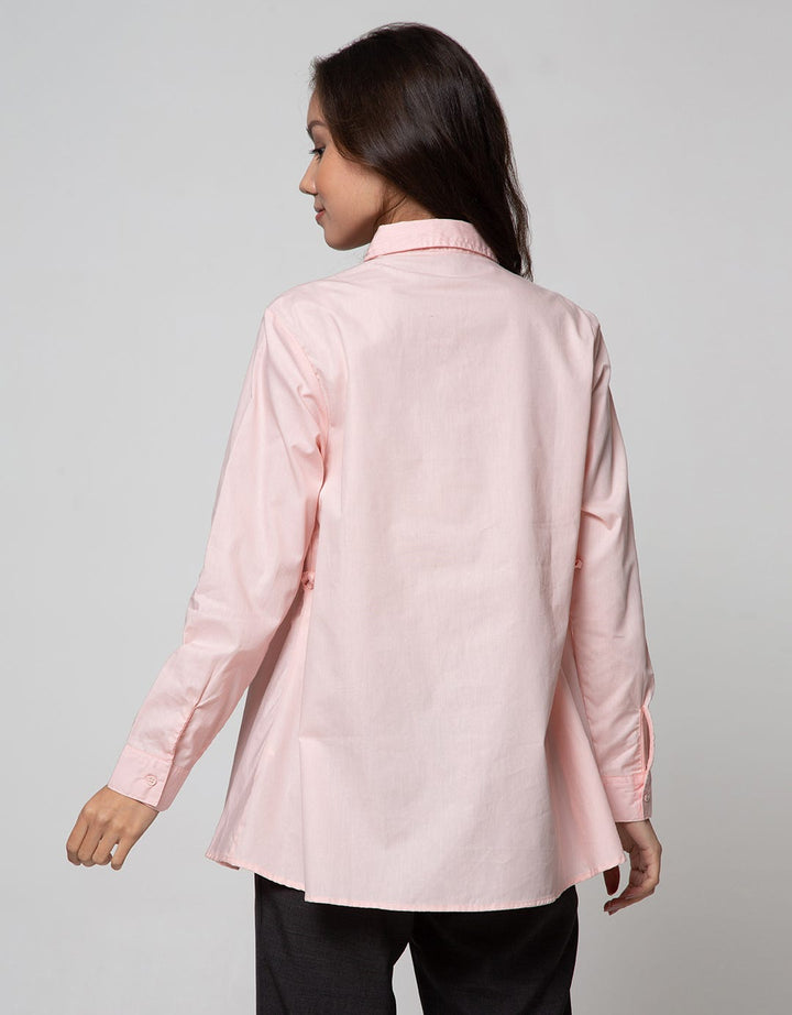 Details Long Sleeve Shirt Pink With Half Belt