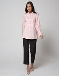Details Long Sleeve Shirt Pink With Half Belt