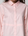 Details Long Sleeve Shirt Pink With Half Belt