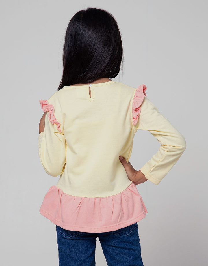 Little M Long Sleeve T-Shirt Ruffle Bawah Sablon Big Owl