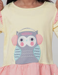 Little M Long Sleeve T-Shirt Ruffle Bawah Sablon Big Owl