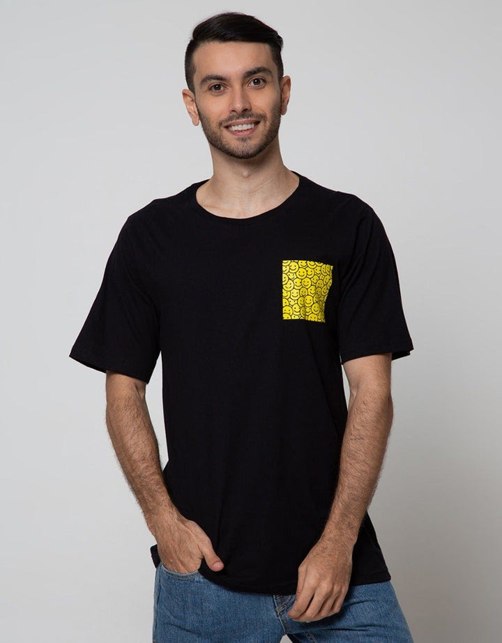 T Zone Short Sleeve T-Shirt Print Theme Emoji Spoof On Pocket Side