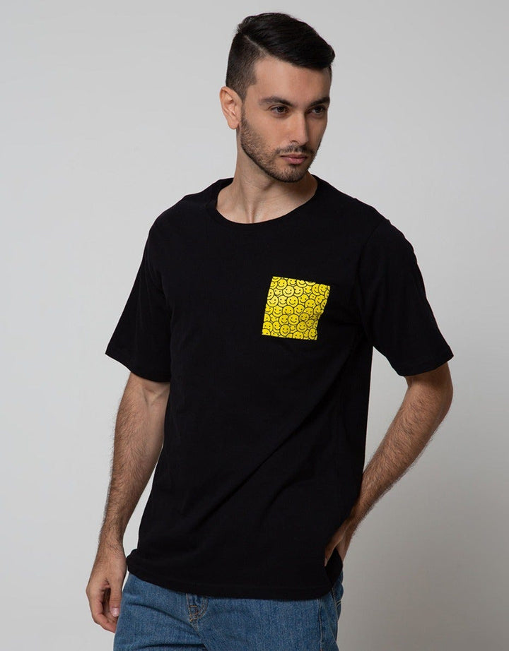 T Zone Short Sleeve T-Shirt Print Theme Emoji Spoof On Pocket Side