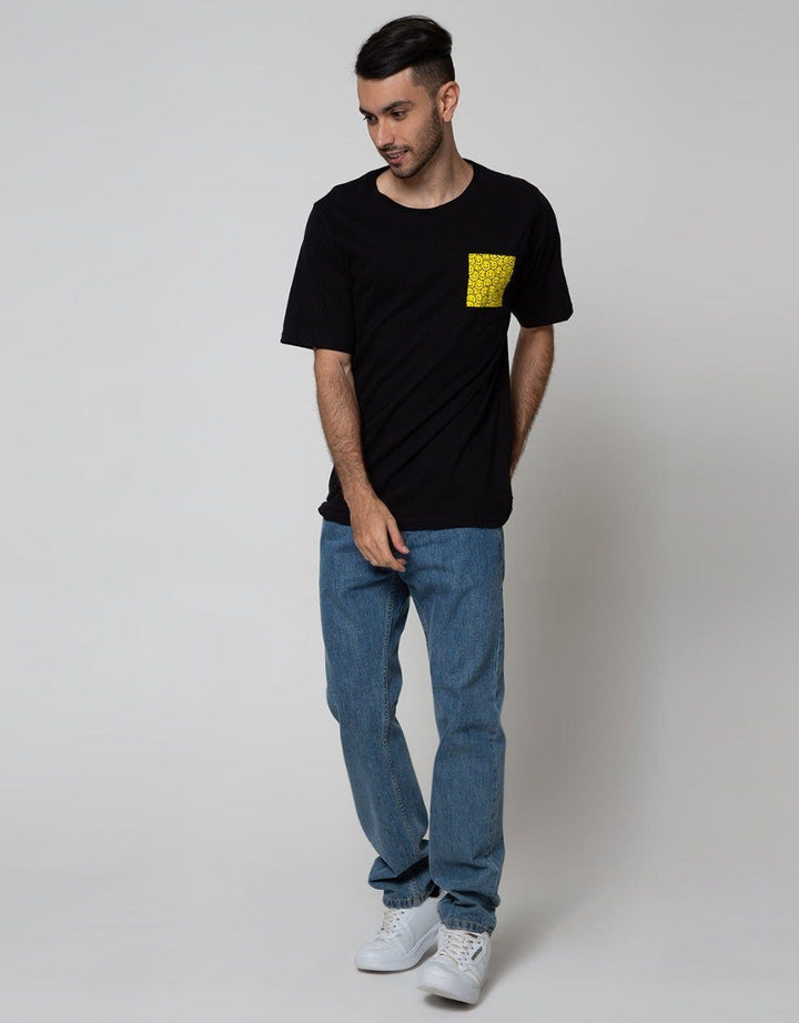 T Zone Short Sleeve T-Shirt Print Theme Emoji Spoof On Pocket Side
