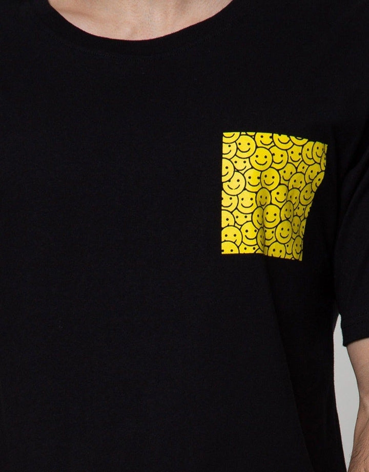 T Zone Short Sleeve T-Shirt Print Theme Emoji Spoof On Pocket Side