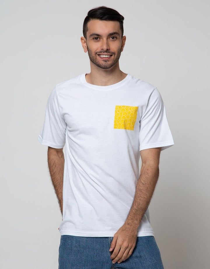 T Zone Short Sleeve T-Shirt Print Theme Emoji Spoof On Pocket Side