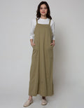 Details Overall Maxi Skirt Dress With Wood But Pock