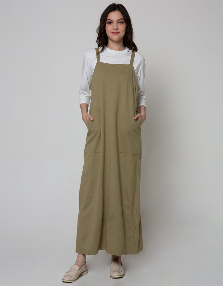 Details Overall Maxi Skirt Dress With Wood But Pock