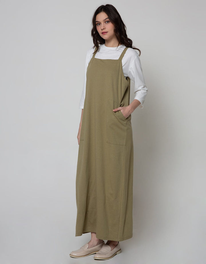 Details Overall Maxi Skirt Dress With Wood But Pock
