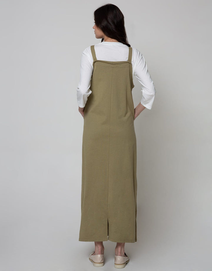 Details Overall Maxi Skirt Dress With Wood But Pock