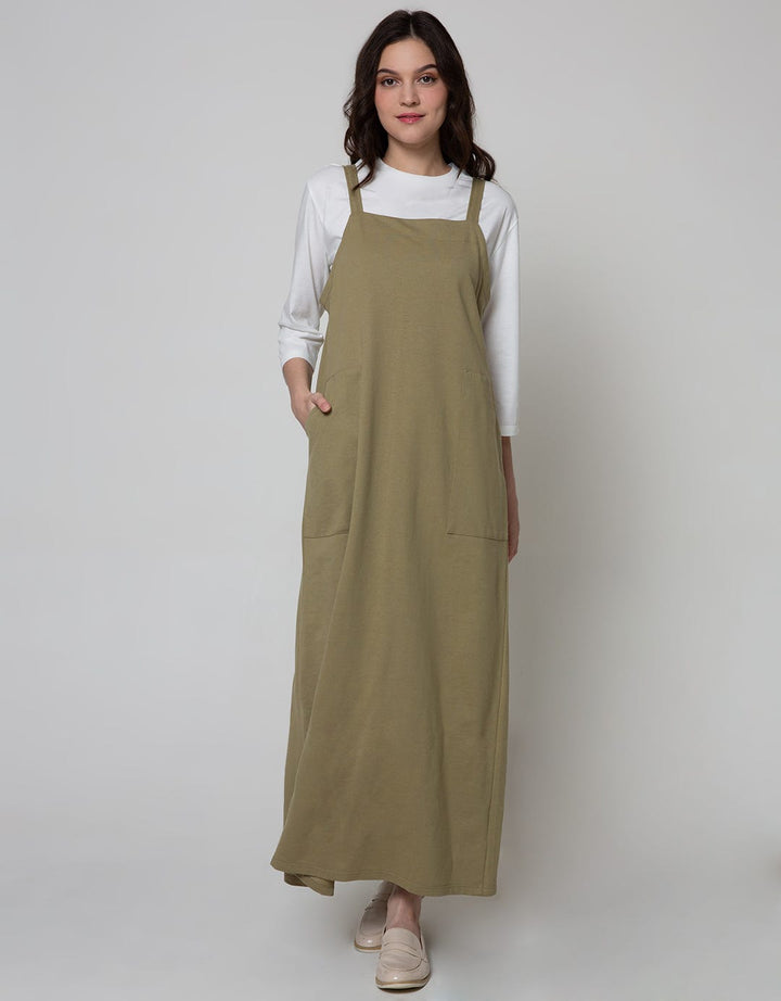 Details Overall Maxi Skirt Dress With Wood But Pock