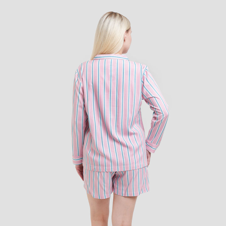Nevada Woven Stripe Combi Setelan Piyama Wanita