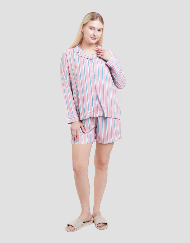 Nevada Woven Stripe Combi Setelan Piyama Wanita