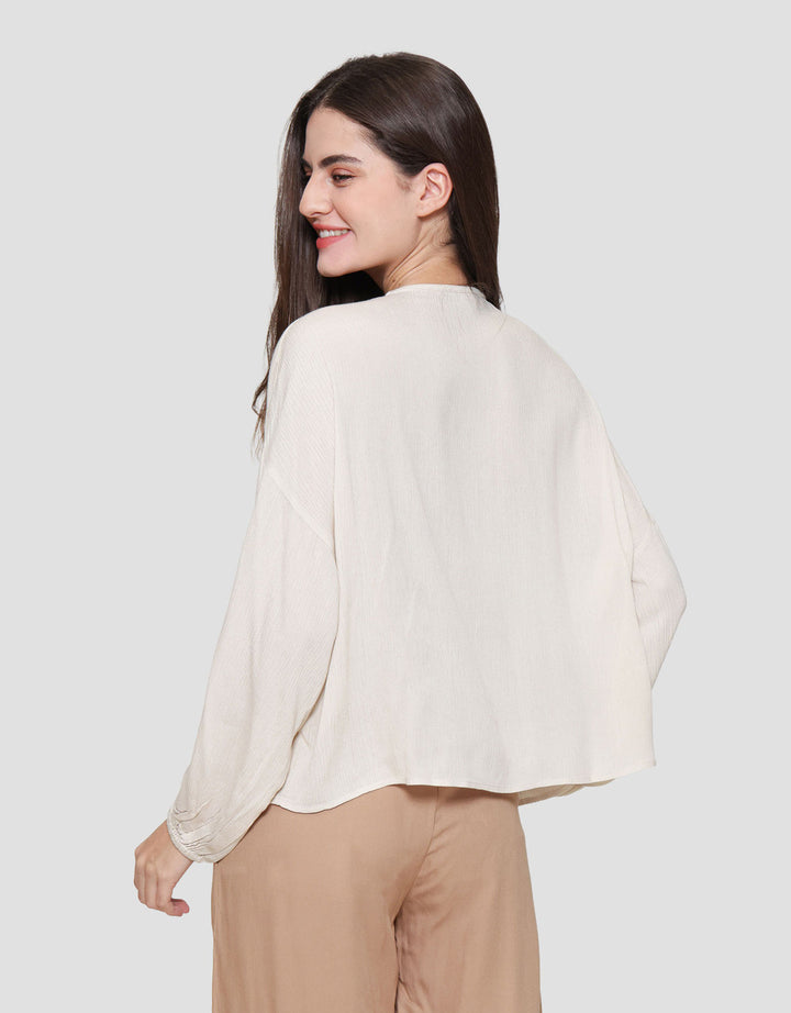 St Yves Crinkle Viscose Loose Tie Neck Blouse Wanita