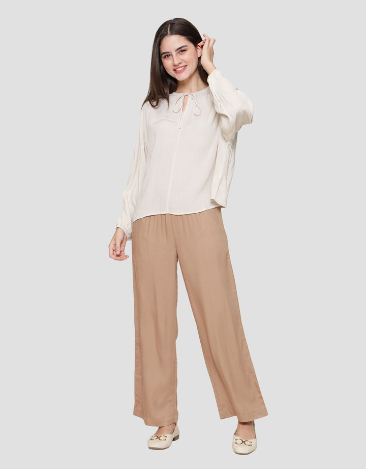 St Yves Crinkle Viscose Loose Tie Neck Blouse Wanita