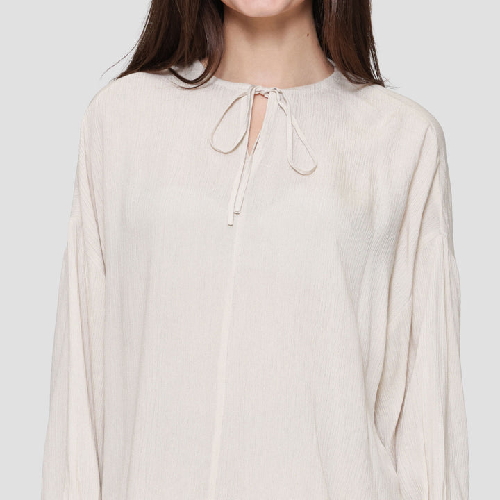 St Yves Crinkle Viscose Loose Tie Neck Blouse Wanita