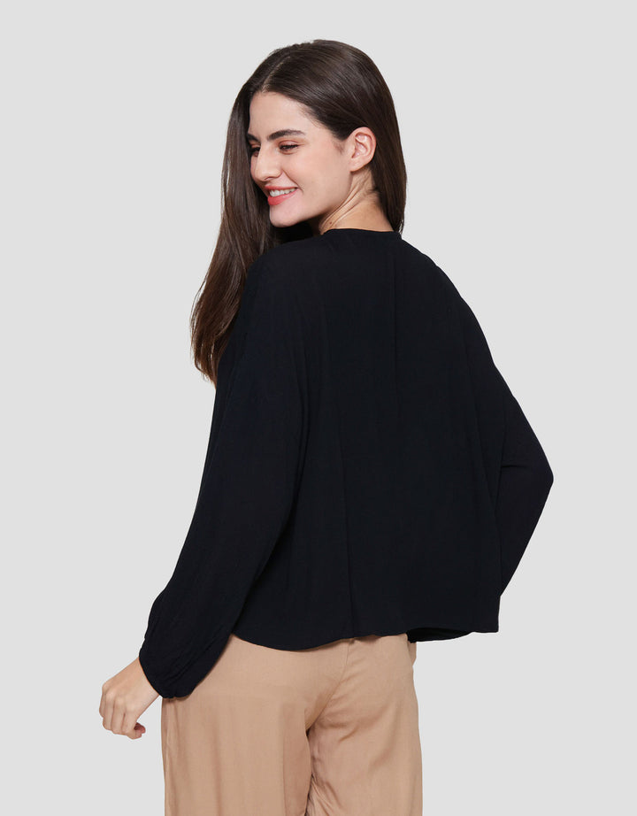 St Yves Crinkle Viscose Loose Tie Neck Blouse Wanita