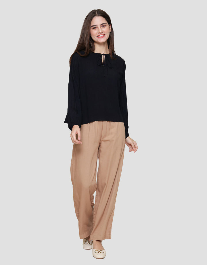 St Yves Crinkle Viscose Loose Tie Neck Blouse Wanita