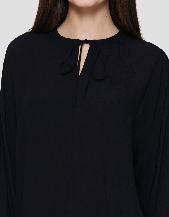 St Yves Crinkle Viscose Loose Tie Neck Blouse Wanita