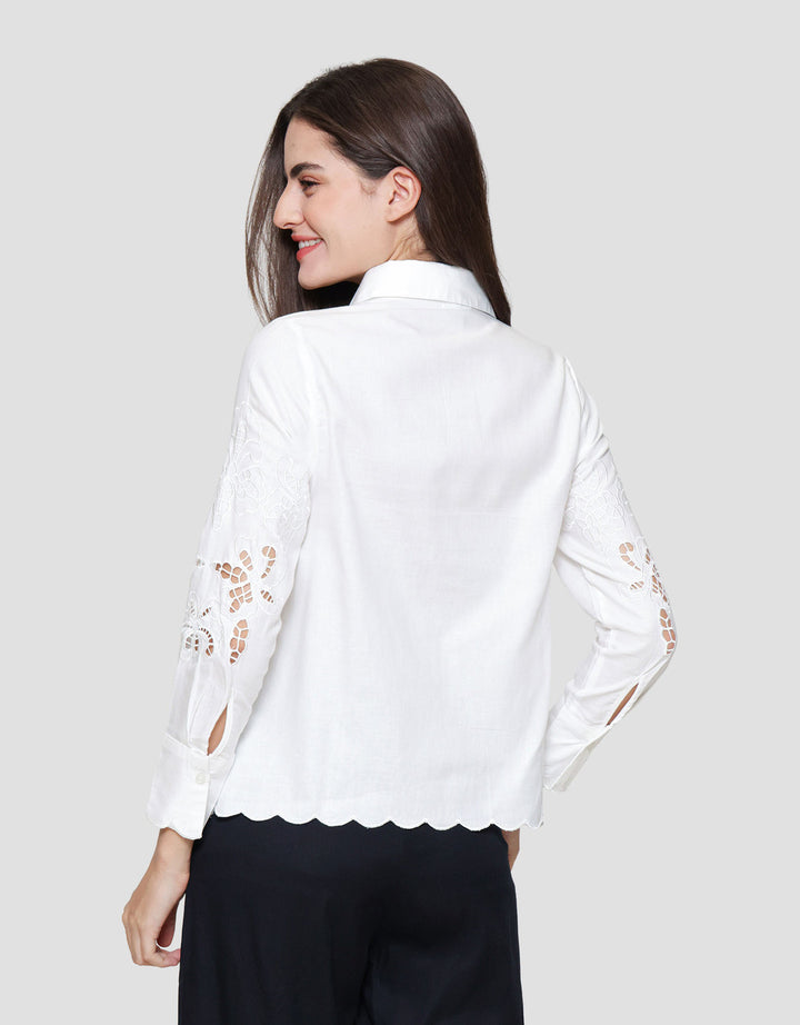 St. Yves Linen Blend Shirt With Broderie Kemeja Wanita