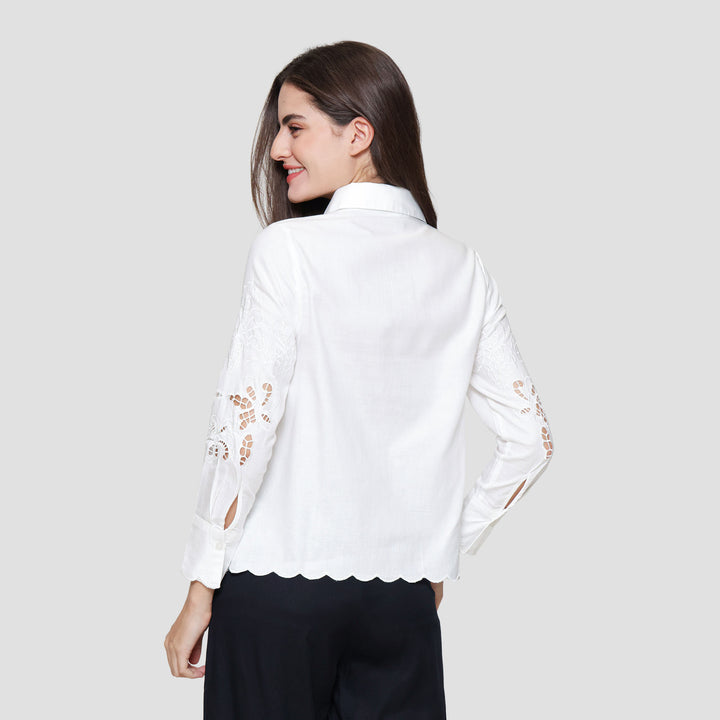 St Yves Linen Blend Shirt With Broderie Kemeja Wanita