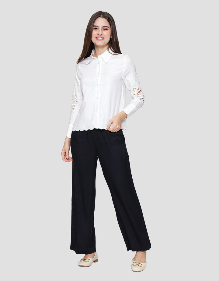 St. Yves Linen Blend Shirt With Broderie Kemeja Wanita