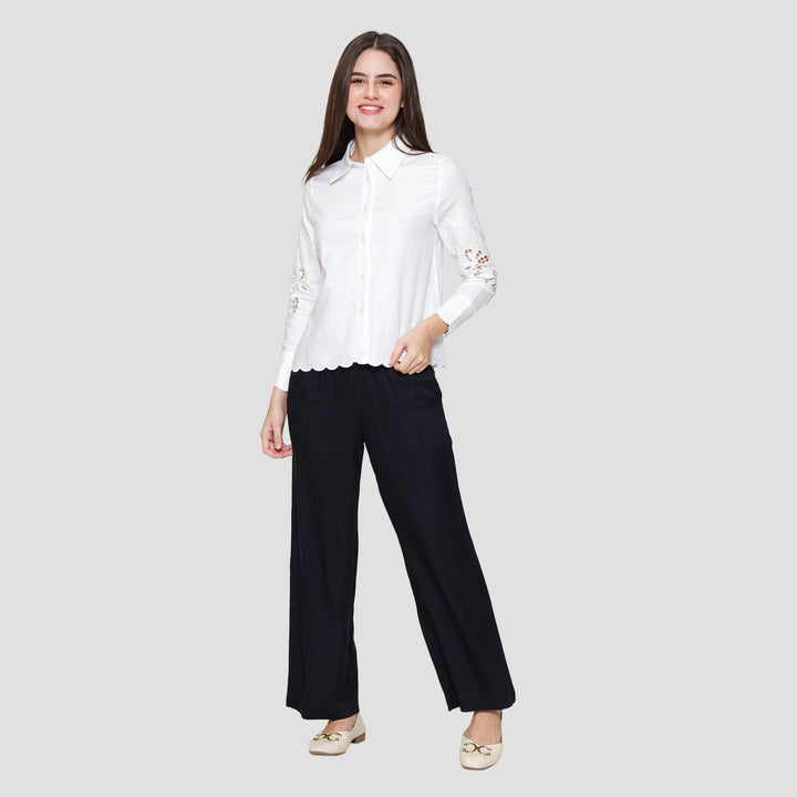 St Yves Linen Blend Shirt With Broderie Kemeja Wanita