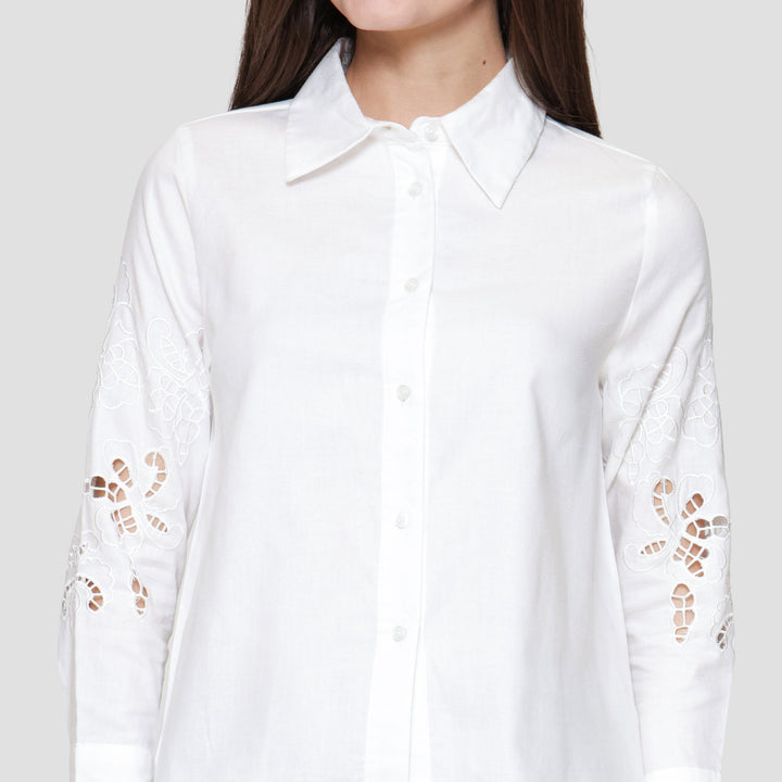 St Yves Linen Blend Shirt With Broderie Kemeja Wanita