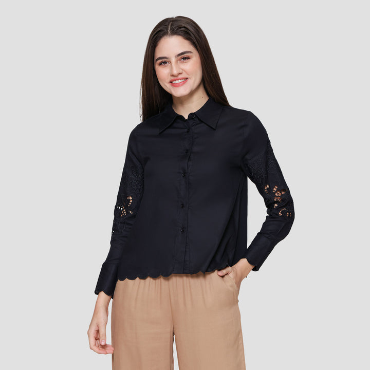 St Yves Linen Blend Shirt With Broderie Kemeja Wanita