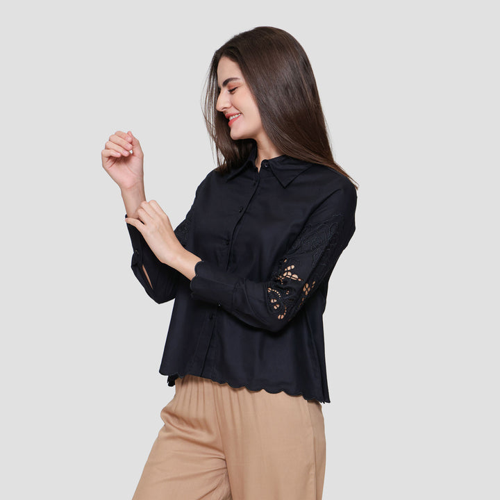 St Yves Linen Blend Shirt With Broderie Kemeja Wanita