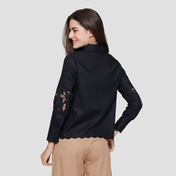 St Yves Linen Blend Shirt With Broderie Kemeja Wanita