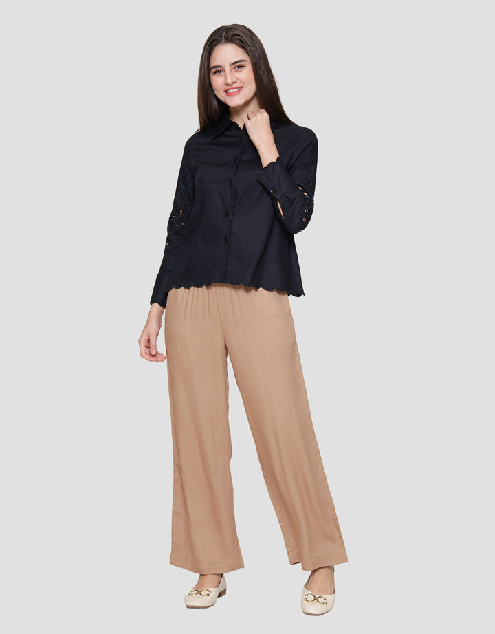 St. Yves Linen Blend Shirt With Broderie Kemeja Wanita