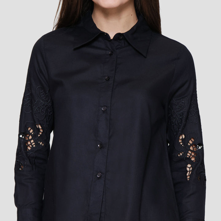 St Yves Linen Blend Shirt With Broderie Kemeja Wanita