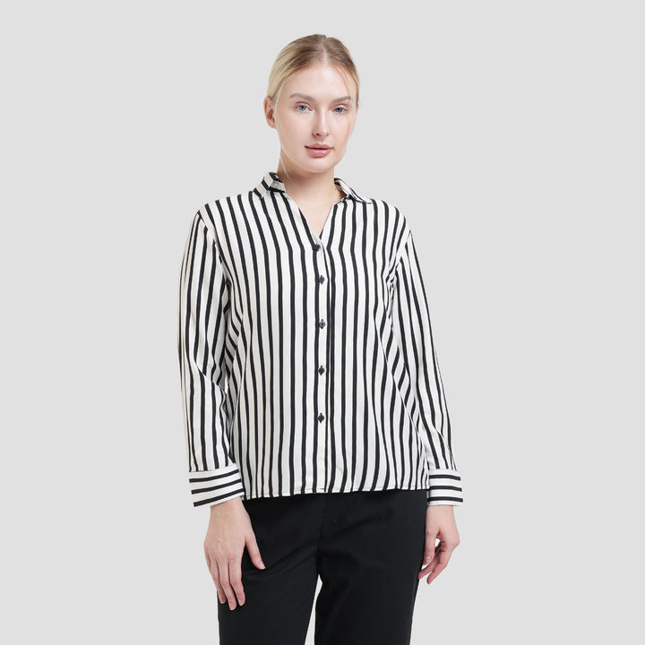 St. Yves Viscose Stripe V Neck Kemeja Wanita