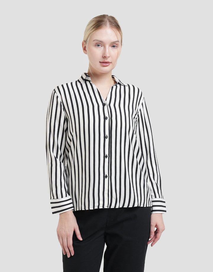 St. Yves Viscose Stripe V Neck Kemeja Wanita