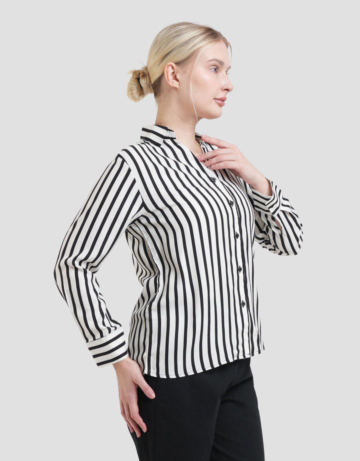 St. Yves Viscose Stripe V Neck Kemeja Wanita