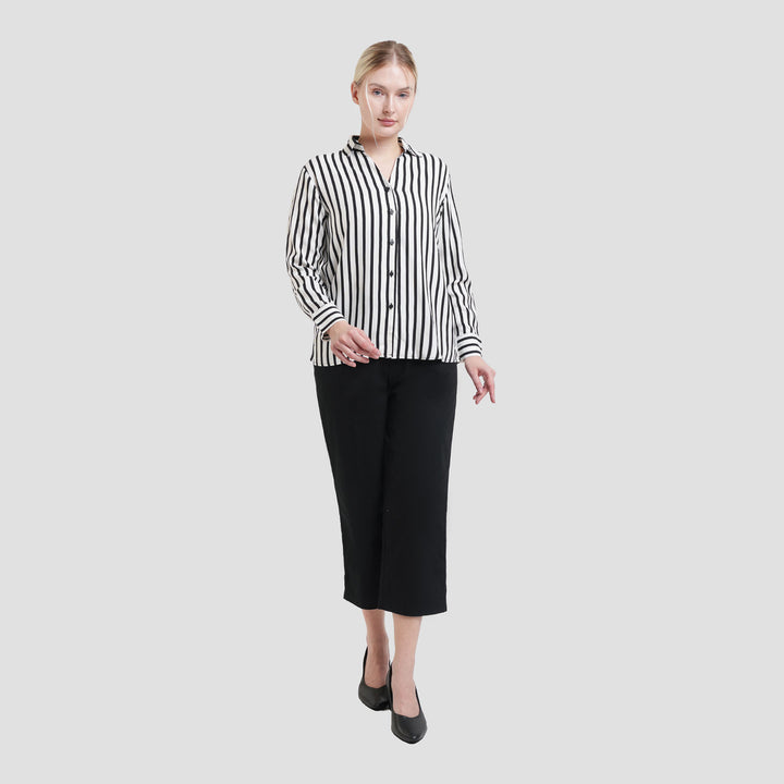 St. Yves Viscose Stripe V Neck Kemeja Wanita