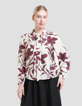 St. Yves Big Leaf Print With Ribbon Neck Blouse Wanita